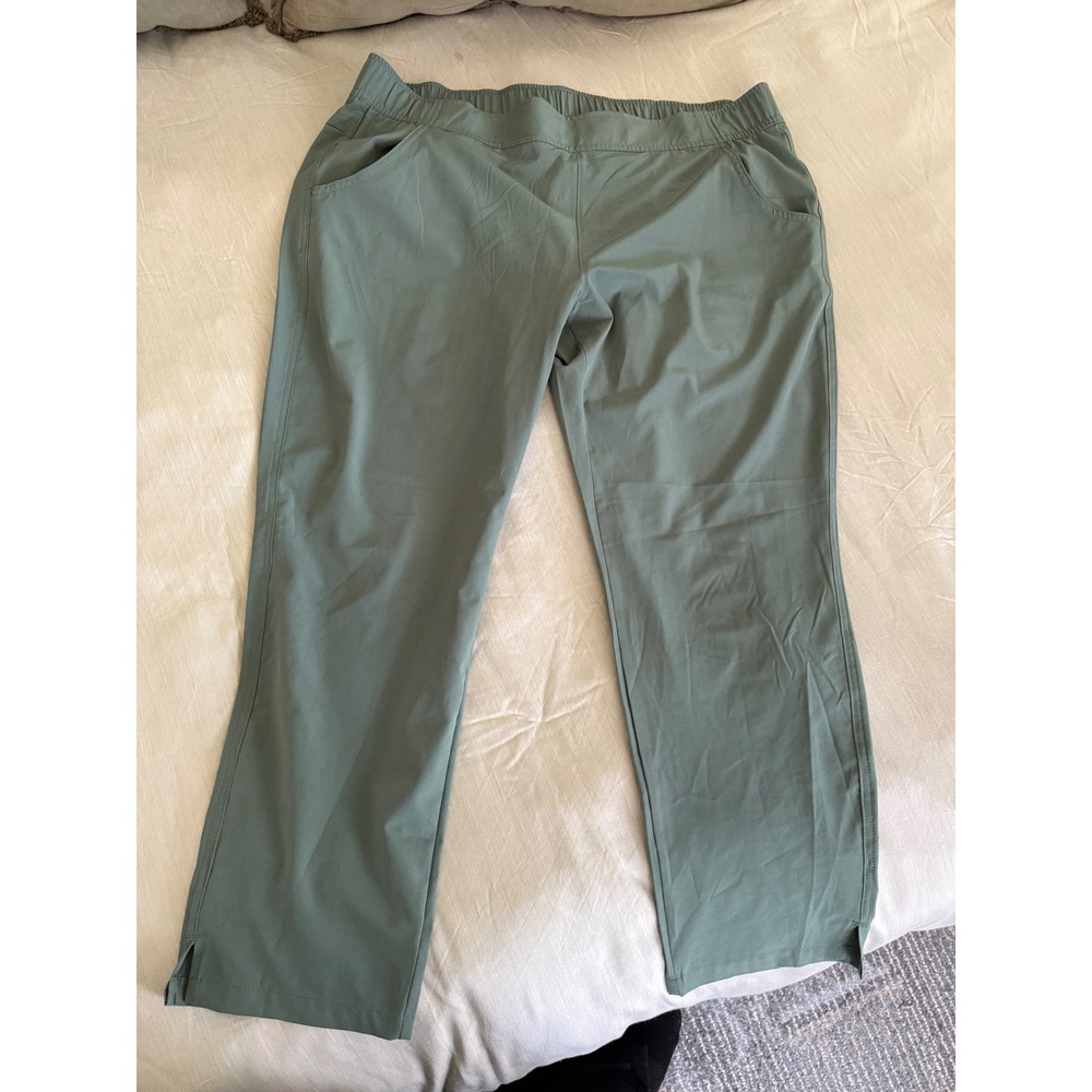 Eddie Bauer Women's Traveler Pants XL Green Elastic Waist Pockets Side Slits